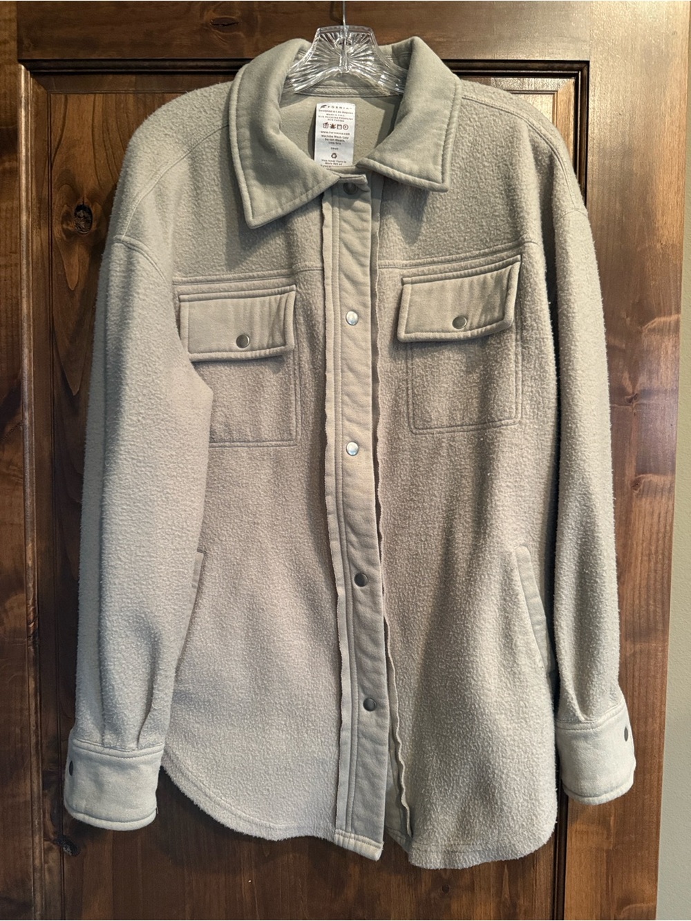 Women's Neutral Beige Button-Down Fleece Shirt Jacket